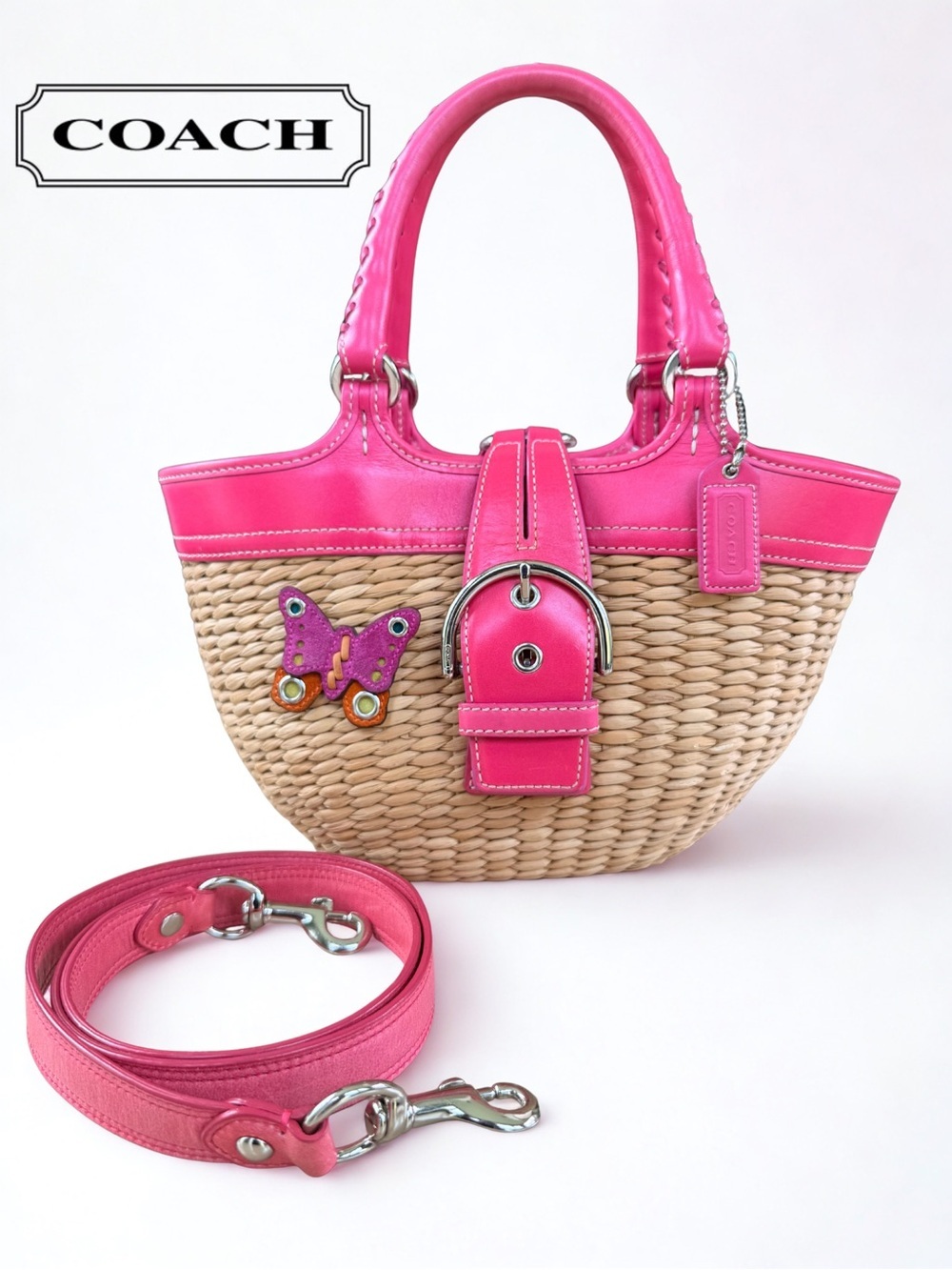 🌸 COACH Y2K Vintage 6270 Butterfly Wicker & Leather Satchel 🌸 + Dust Bag